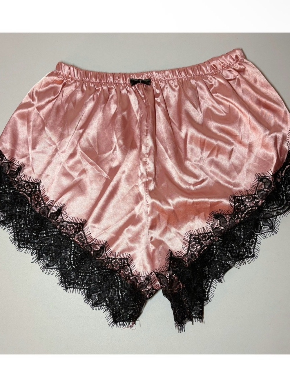 Pink Black Satin Silk Floral Lace Trim Shorts Bottoms Size M 🎀✨ #shorts #vintage